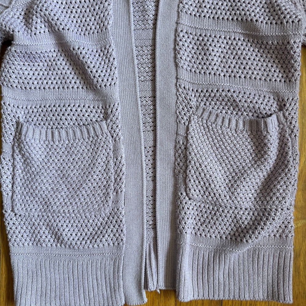 Design History Lavender Purple Pointelle Knit Open Front Hooded Cardigan Small - Picture 3 of 7